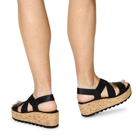 Sorel Women’s Cameron Flatform Slingback Black Cork Sole Sandal shoes Size 10 - Picture 4 of 13